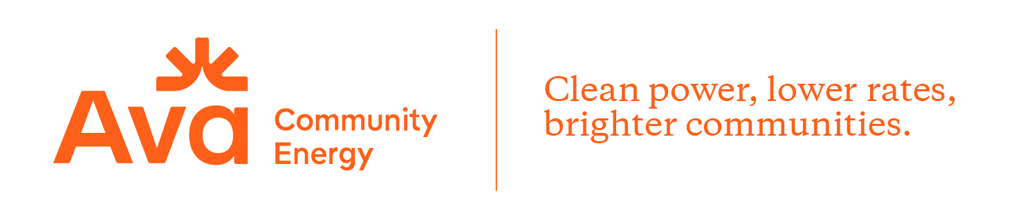 Ava Community Energy logo with words 'clean power, lower rates, brighter communities'