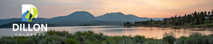 scenic image of the mountains and sunset from the shores of the Dillon Reservoir 