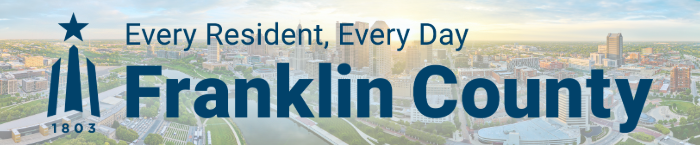 every resident, every day logo with aerial view of downtown columbus