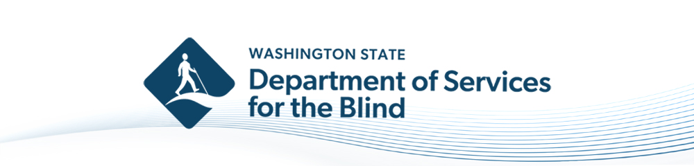 DSB logo showing a person with a cane walking on a upward path above multiple blue lines following the same upward path