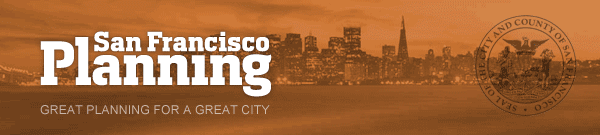 SF Planning logo against City skyline - orange
